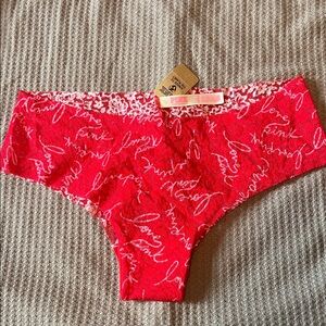 PINK Victoria's Secret Red Lace Script Panties